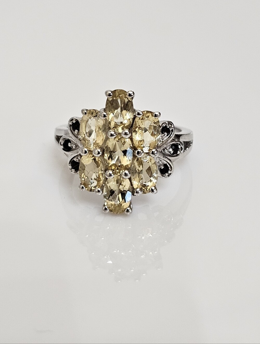 Genuine Yellow Citrine & Black Onyx Ring Sterling Silver Size 8! - Picture 3 of 9
